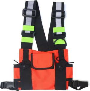 Maizoon Multi Pocket Chest Bag Two-Way Radio Walkie Talkie Hands-Free Pack with Adjustable Shoulder Strap Vest Suitable for Cycling and Hiking Orange