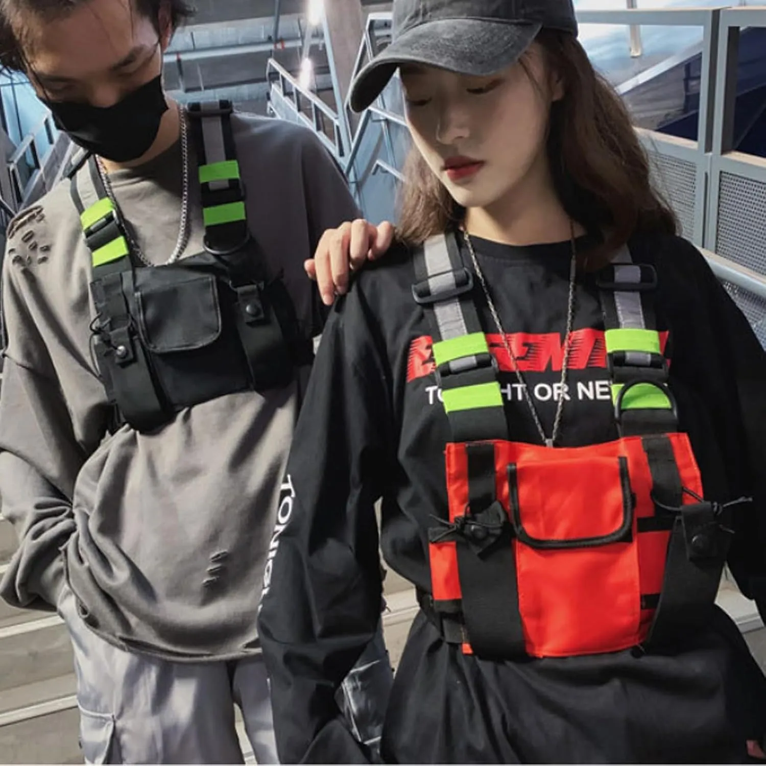Maizoon Multi Pocket Chest Bag Two-Way Radio Walkie Talkie Hands-Free Pack with Adjustable Shoulder Strap Vest Suitable for Cycling and Hiking Orange