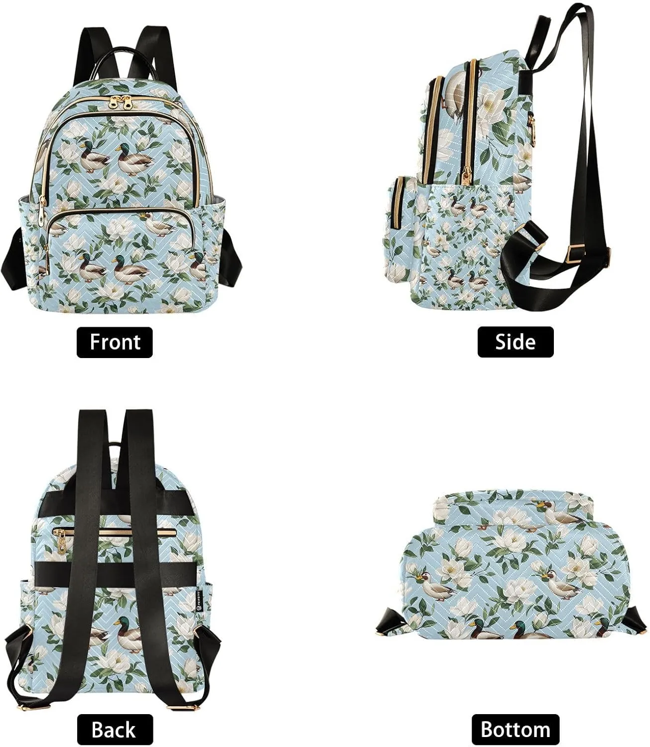 Mallard Duck White Flower Pattern Backpack Purse for Women Shoulder Bag Fashion Daypack Ladies Handbag Lightweight Travel Bag Rucksack