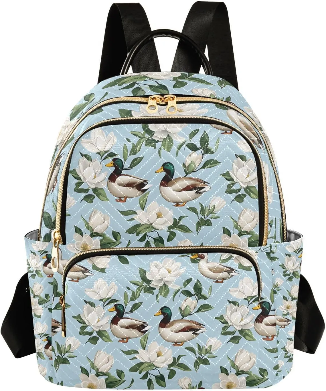 Mallard Duck White Flower Pattern Backpack Purse for Women Shoulder Bag Fashion Daypack Ladies Handbag Lightweight Travel Bag Rucksack