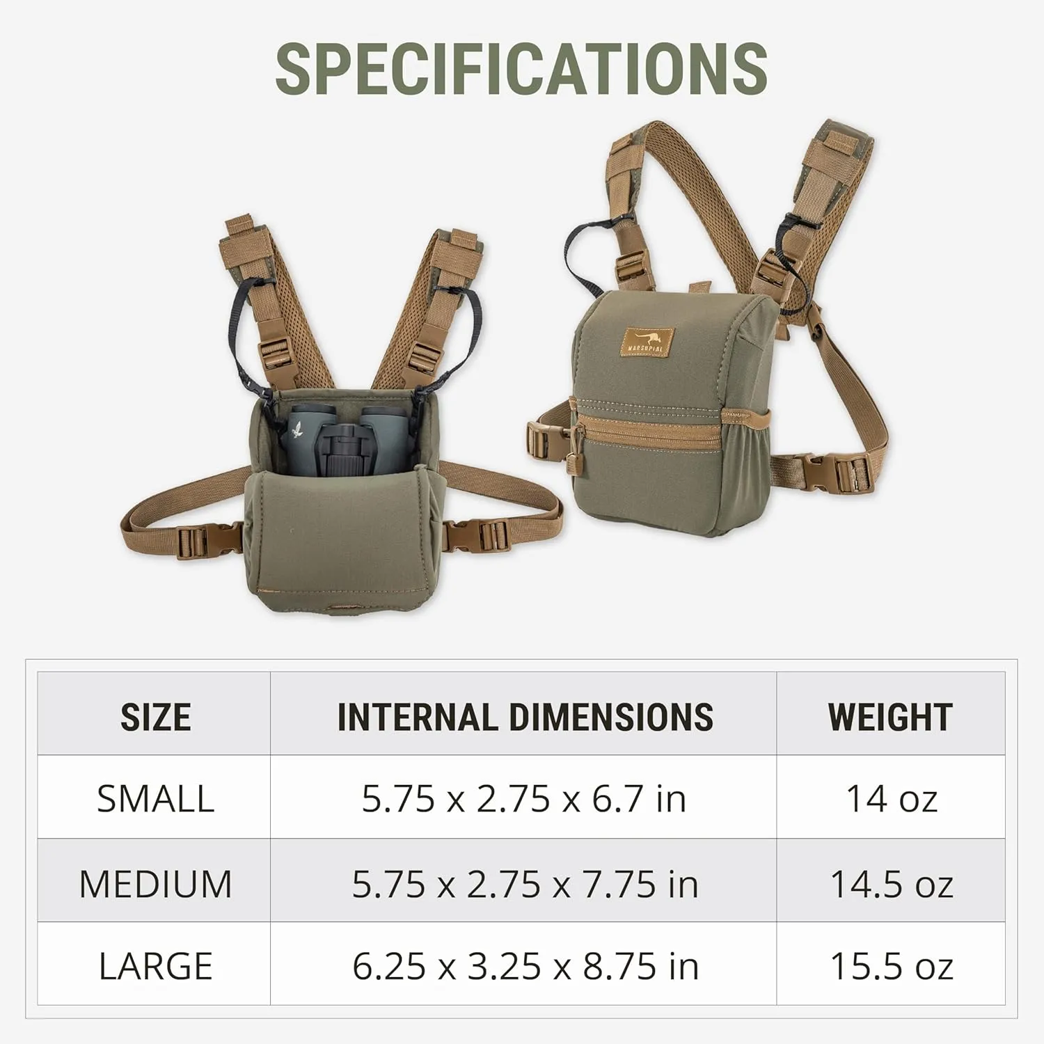 Marsupial Gear Enclosed Binocular Pack, Coyote, Medium