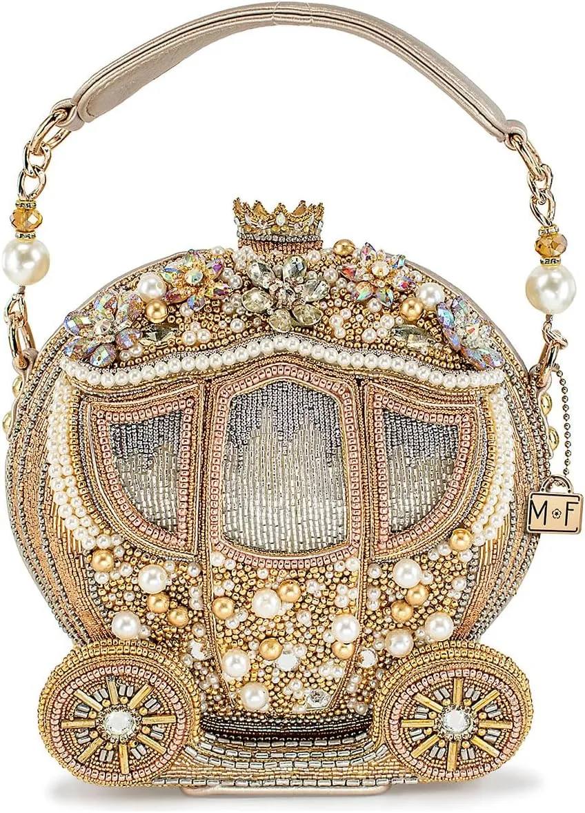 Mary Frances Dream Big Beaded Handbag Carriage-Design Vegan Leather Top Handle Bag, Metallic