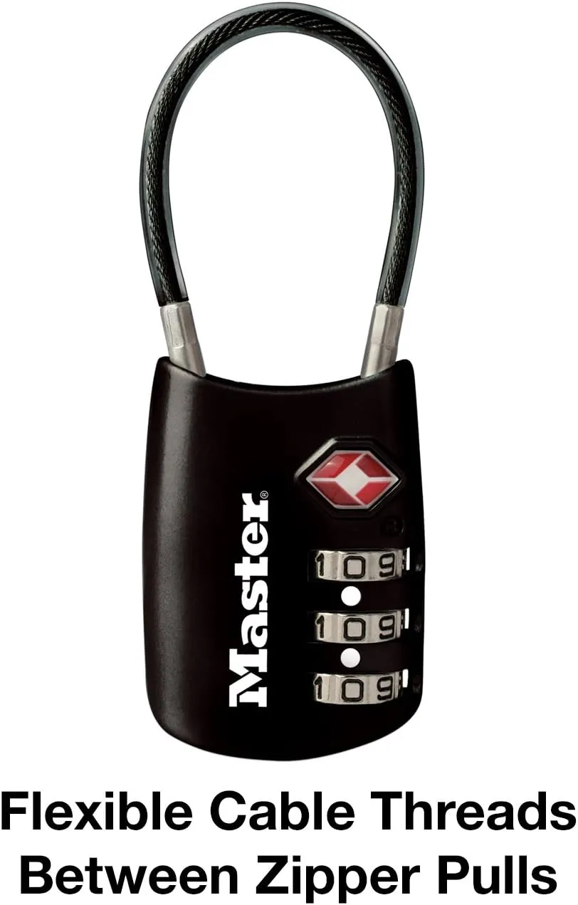 Master Lock Black Set Your Own Combination TSA Approved Luggage Lock, Travel Lock for Backpacks, Suitcases, or Zippers, 4688D
