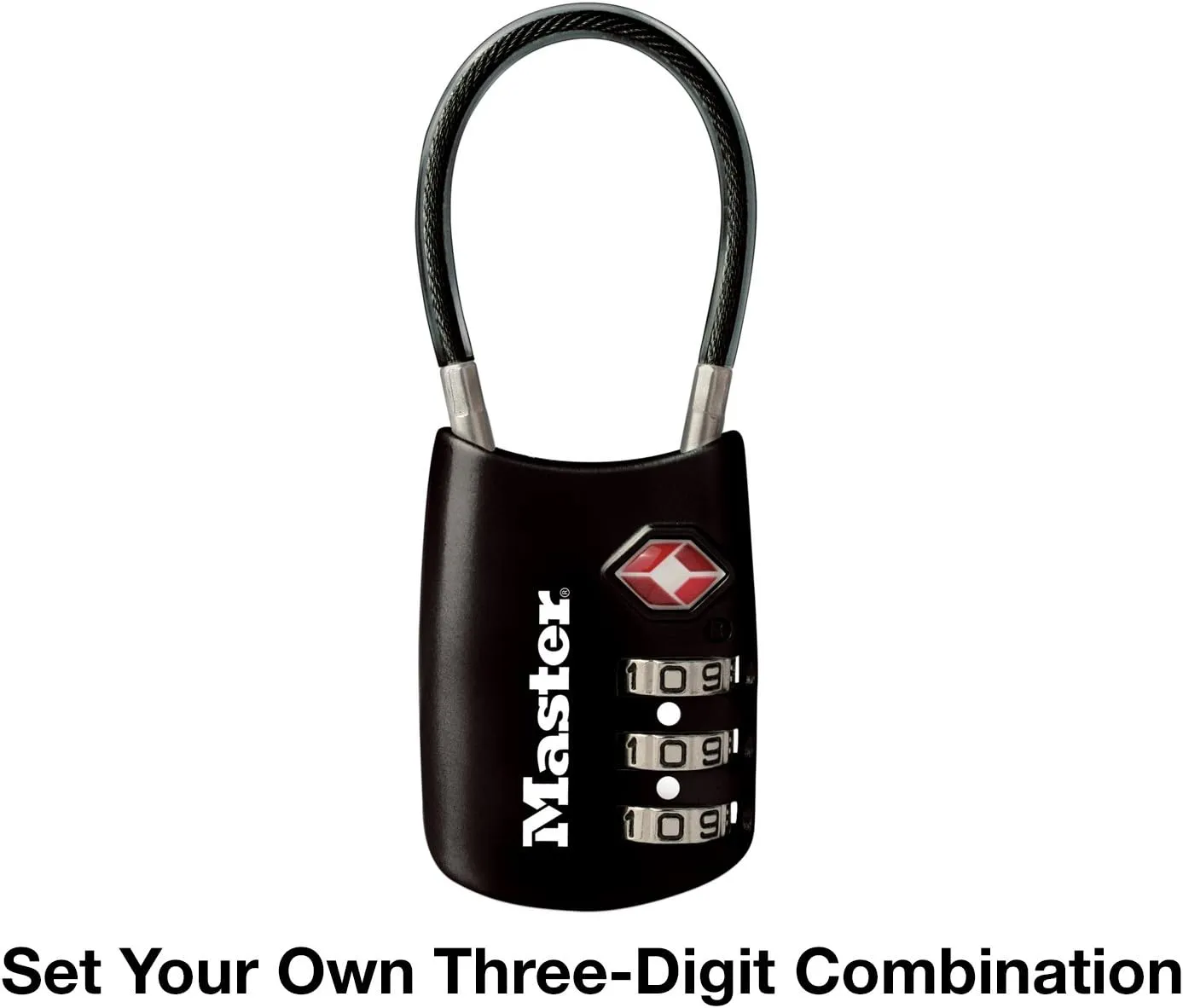 Master Lock Black Set Your Own Combination TSA Approved Luggage Lock, Travel Lock for Backpacks, Suitcases, or Zippers, 4688D