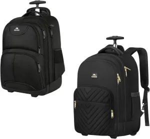 MATEIN 17 inch Water Resistant Wheeled Laptop Backpack, Rolling Backpack for Women, Large Carry On Luggage Travel Backpack with Wheels
