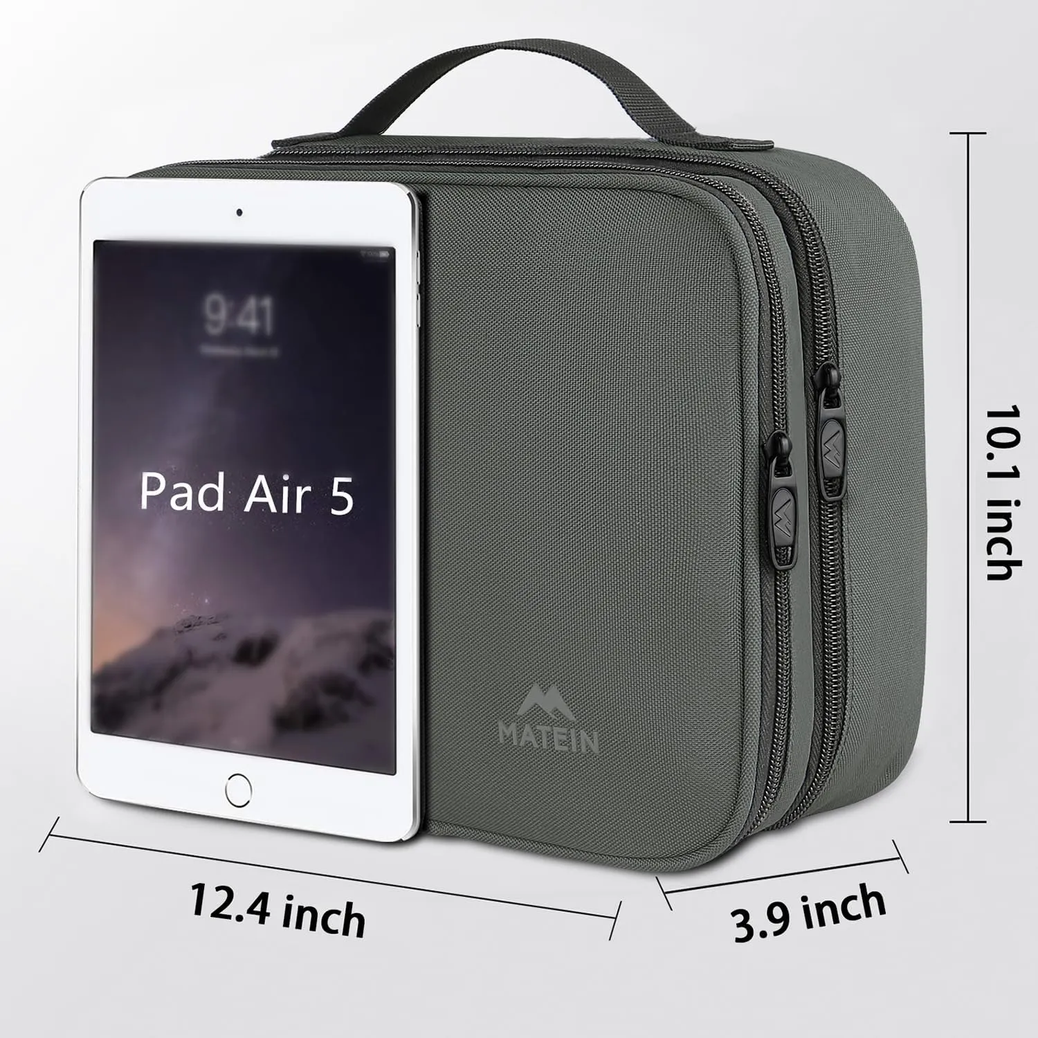 MATEIN Electronics Organizer Travel Case, Large Cable Storage Bag, Water Resistant Carrying Case with Handle, Tech Organizer for Tablet (Up to 12.9inch), USB Charger, Clipper, Grey
