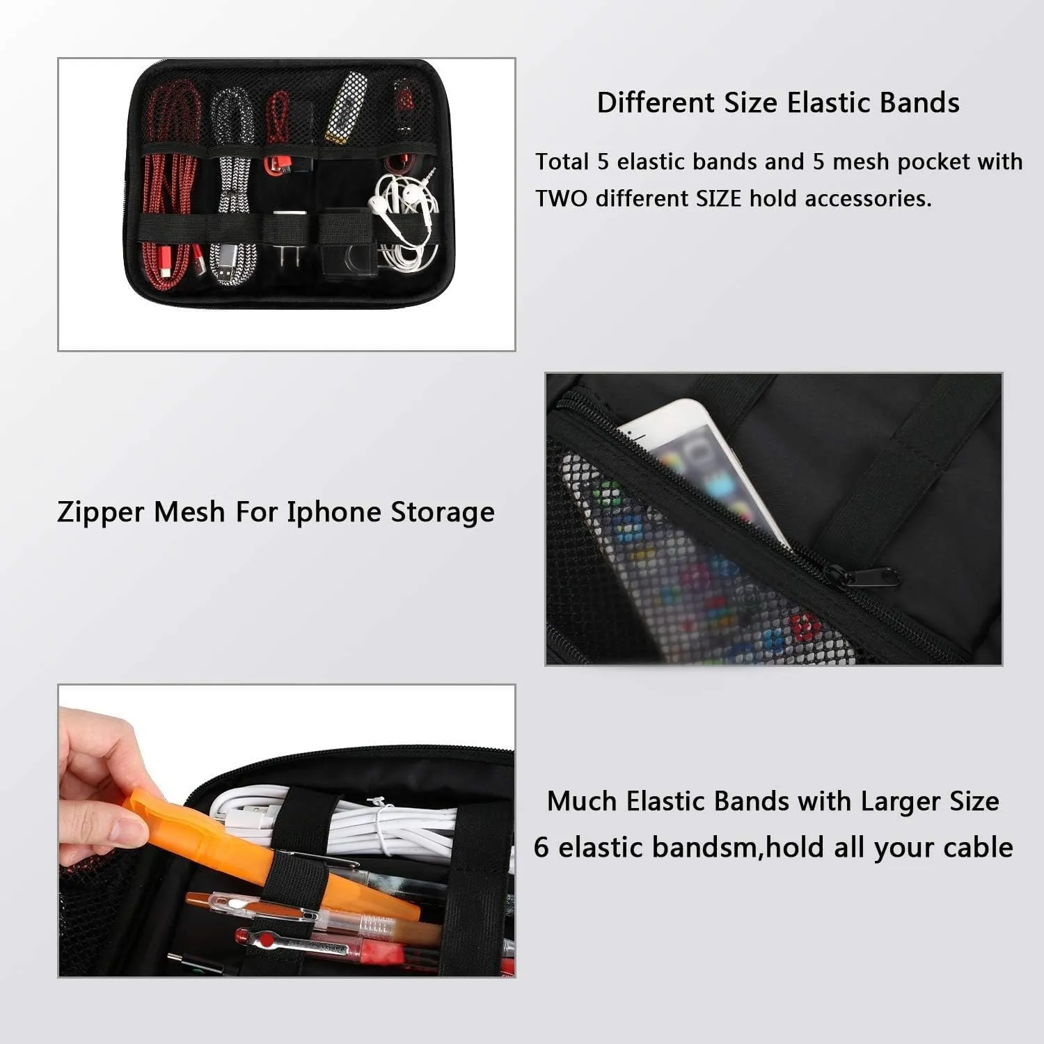 MATEIN Electronics Organizer Travel Case, Large Cable Storage Bag, Water Resistant Carrying Case with Handle, Tech Organizer for Tablet (Up to 12.9inch), USB Charger, Clipper, Grey