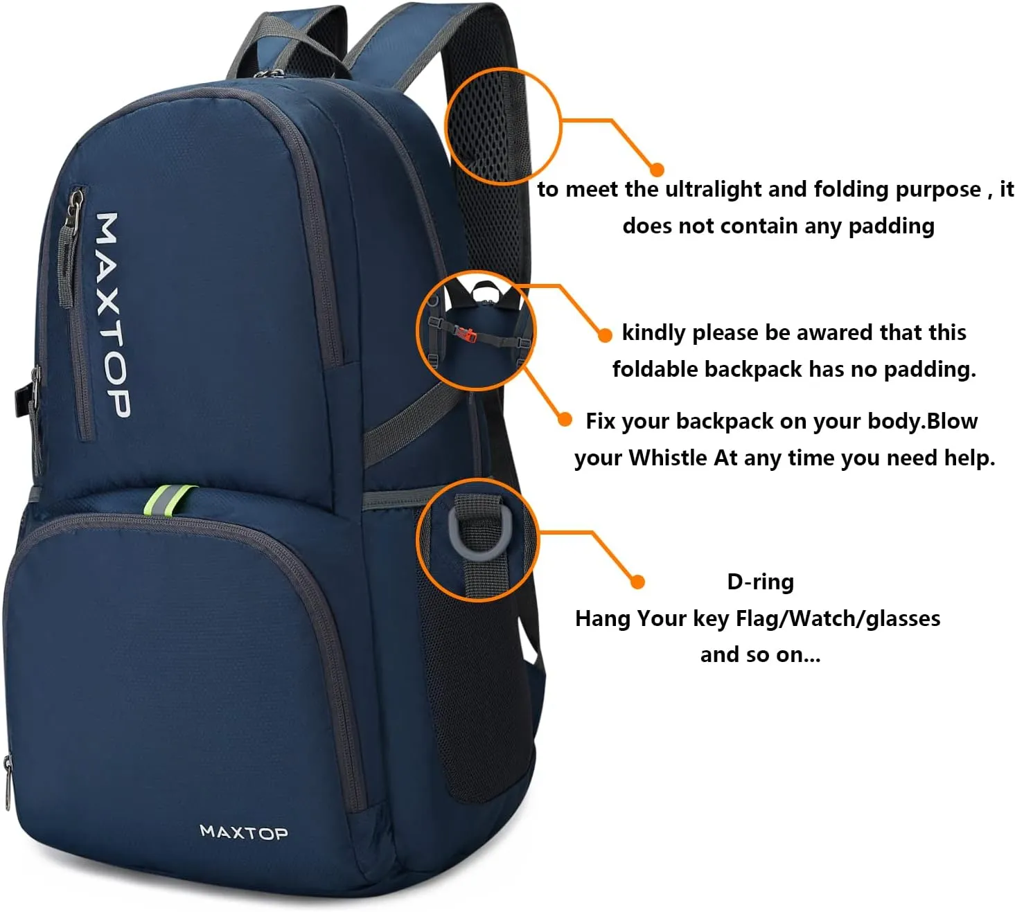 MAXTOP 40/50L Lightweight Packable Backpack for Hiking Traveling Camping Water Resistant Foldable Outdoor Travel Daypack