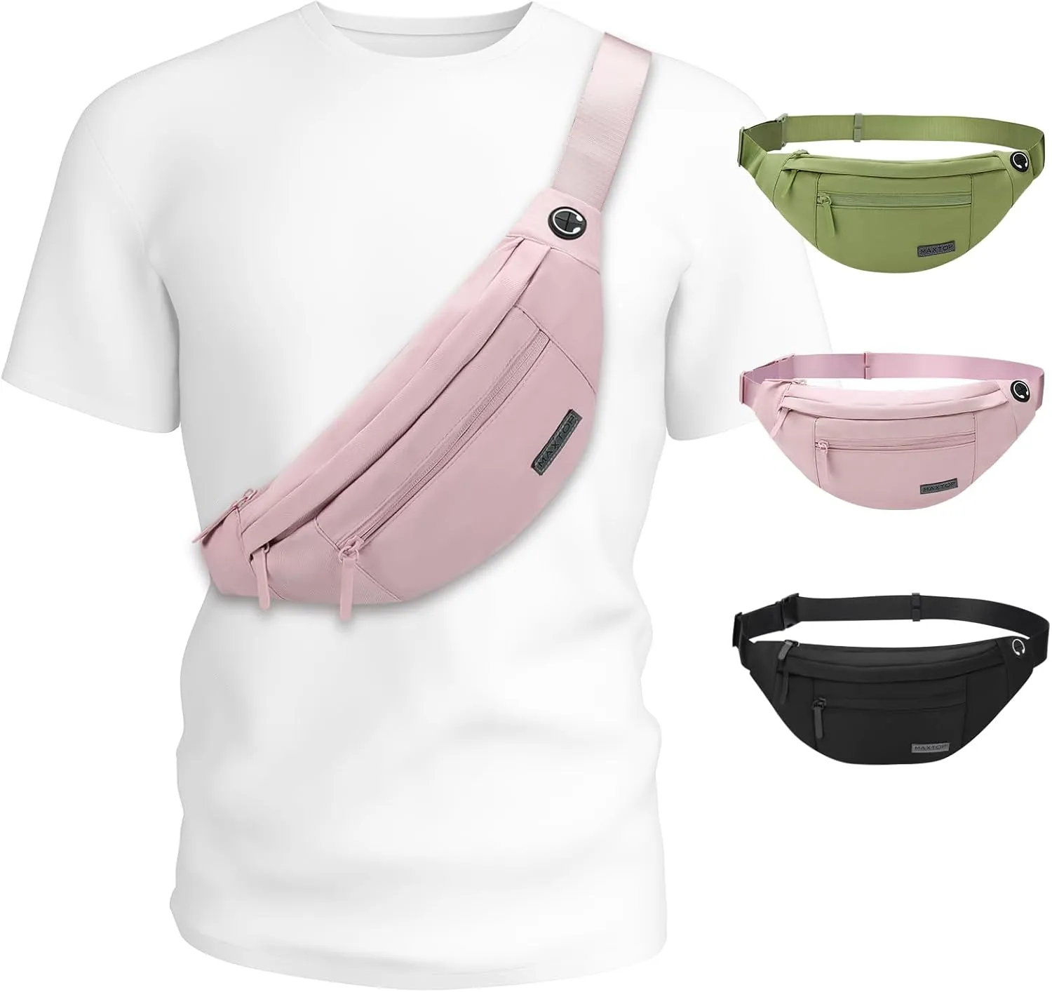 MAXTOP Large Pink Crossbody Fanny Pack Belt Bag for Women with 4-Zipper Pockets Gifts for Enjoy Sports Yoga Running Hiking Workout Walking Casual Travel Wallets Fashion Waist Pack Phone Bag