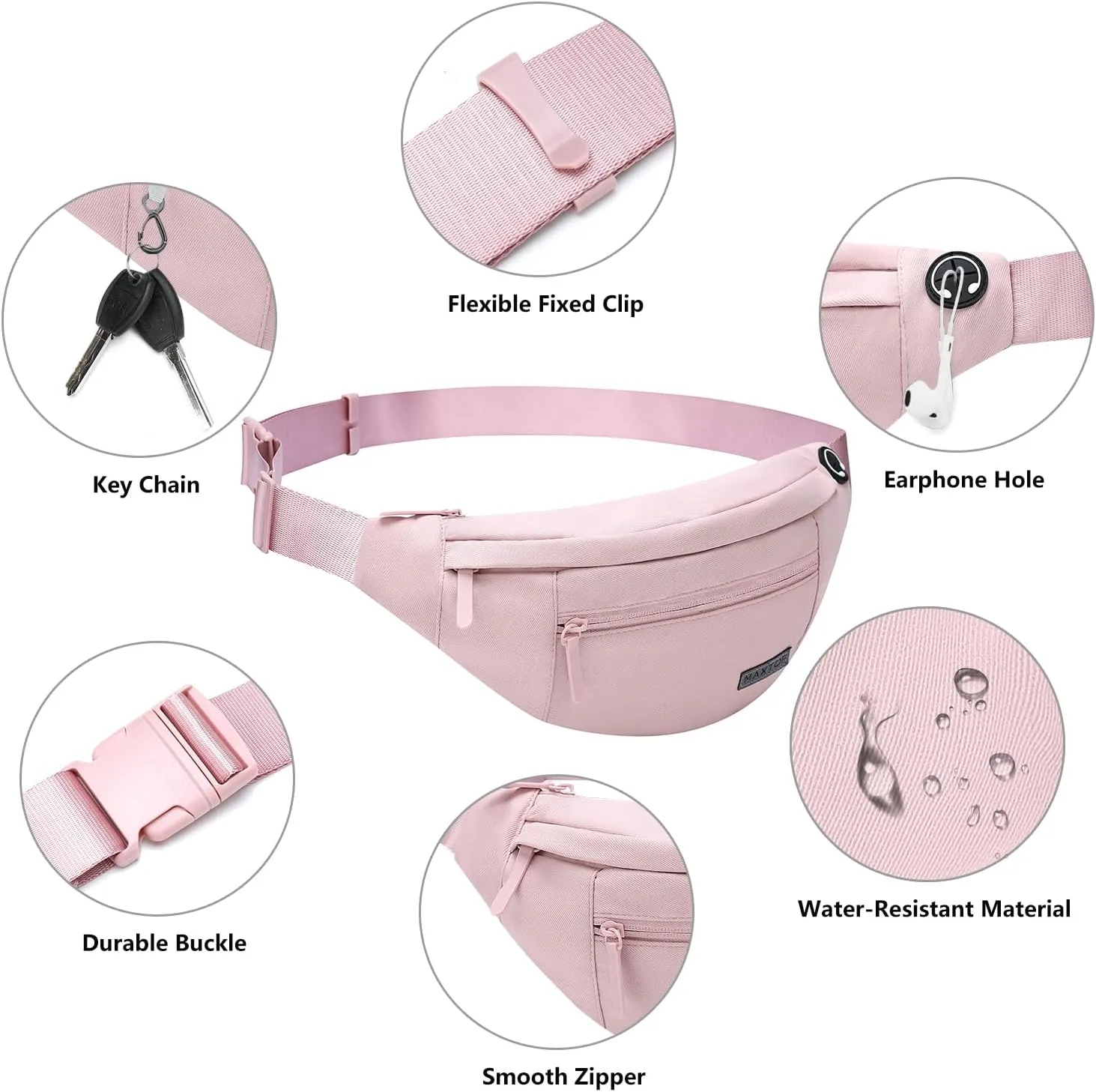 MAXTOP Large Pink Crossbody Fanny Pack Belt Bag for Women with 4-Zipper Pockets Gifts for Enjoy Sports Yoga Running Hiking Workout Walking Casual Travel Wallets Fashion Waist Pack Phone Bag