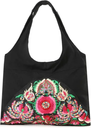 MAZEXY Tote Handbags for Women Large Embroidered Canvas Shoulder Bag Daily Bag