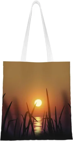 Meadow Sunset Landscape Tote Bag for Women Canvas Shopping Bags Reusable Large Capacity Casual Shoulder Handbags Grocery Bags