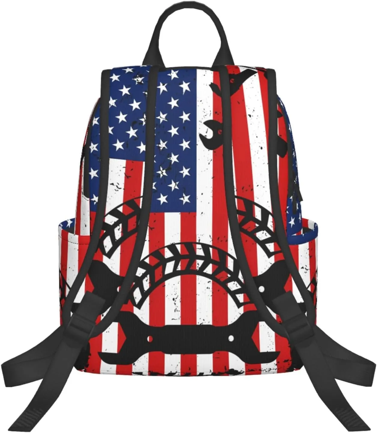 Mechanic American Flag Casual Backpacks Laptop Backpack Outdoor Travel Rucksack Sport Carry-On Daypack Lightweight Bag with Multi-Pockets