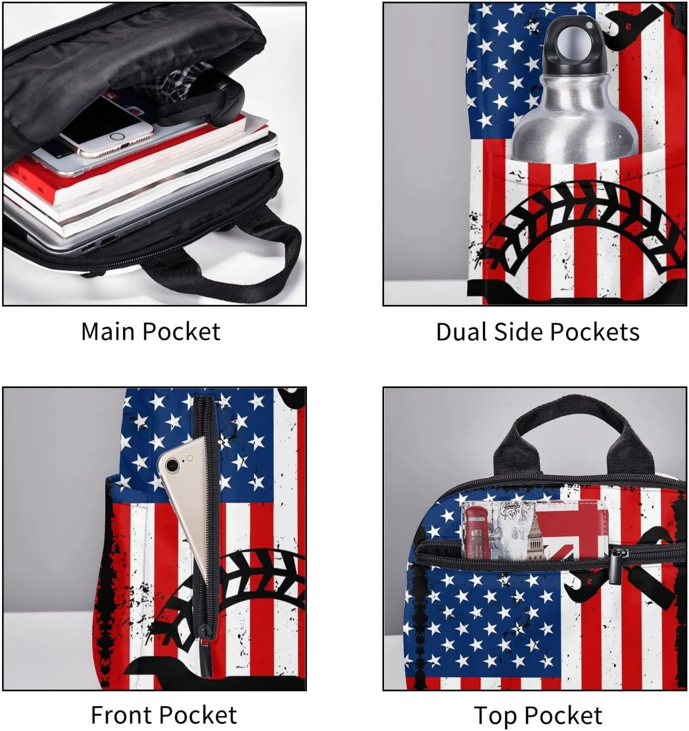 Mechanic American Flag Casual Backpacks Laptop Backpack Outdoor Travel Rucksack Sport Carry-On Daypack Lightweight Bag with Multi-Pockets