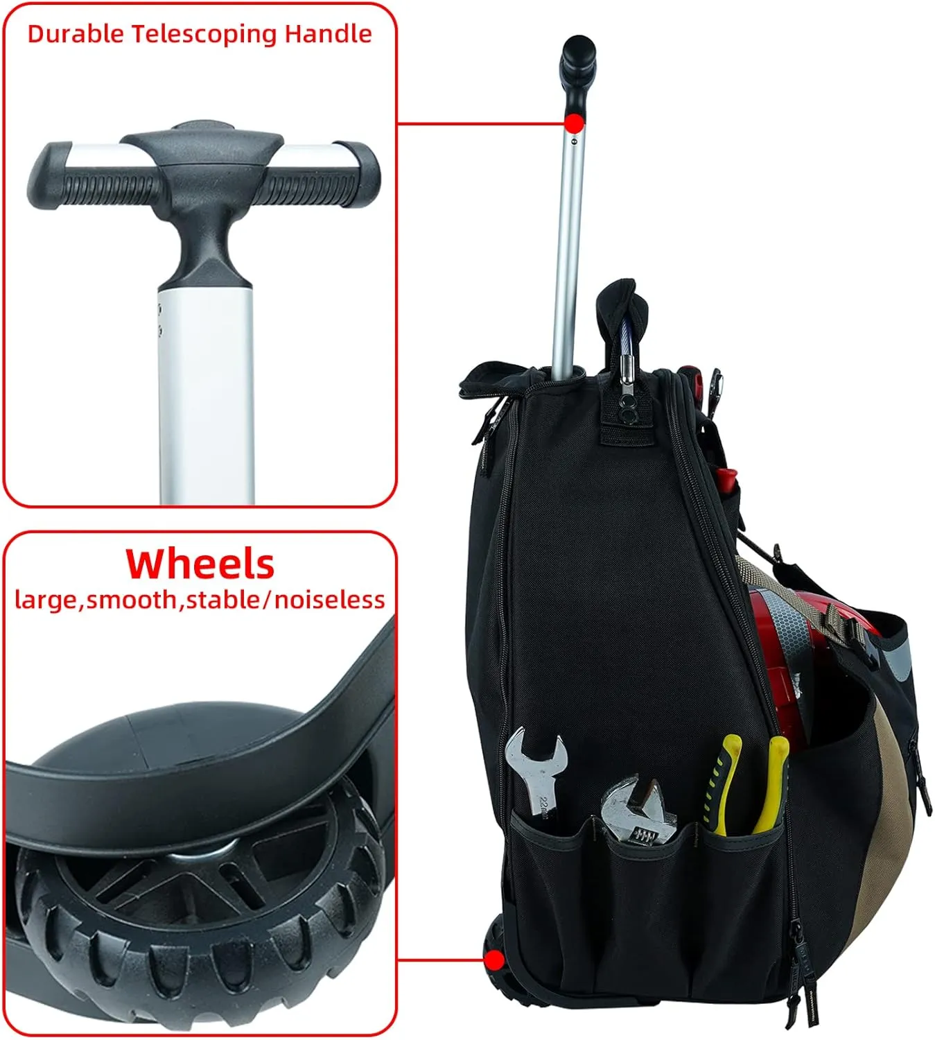 MELOTOUGH Wheeled Rolling Tool Bag Welding Backpack with Wheels for Men Heavy Duty Tool Organizer Bag with Helmet Catch (Khaki)