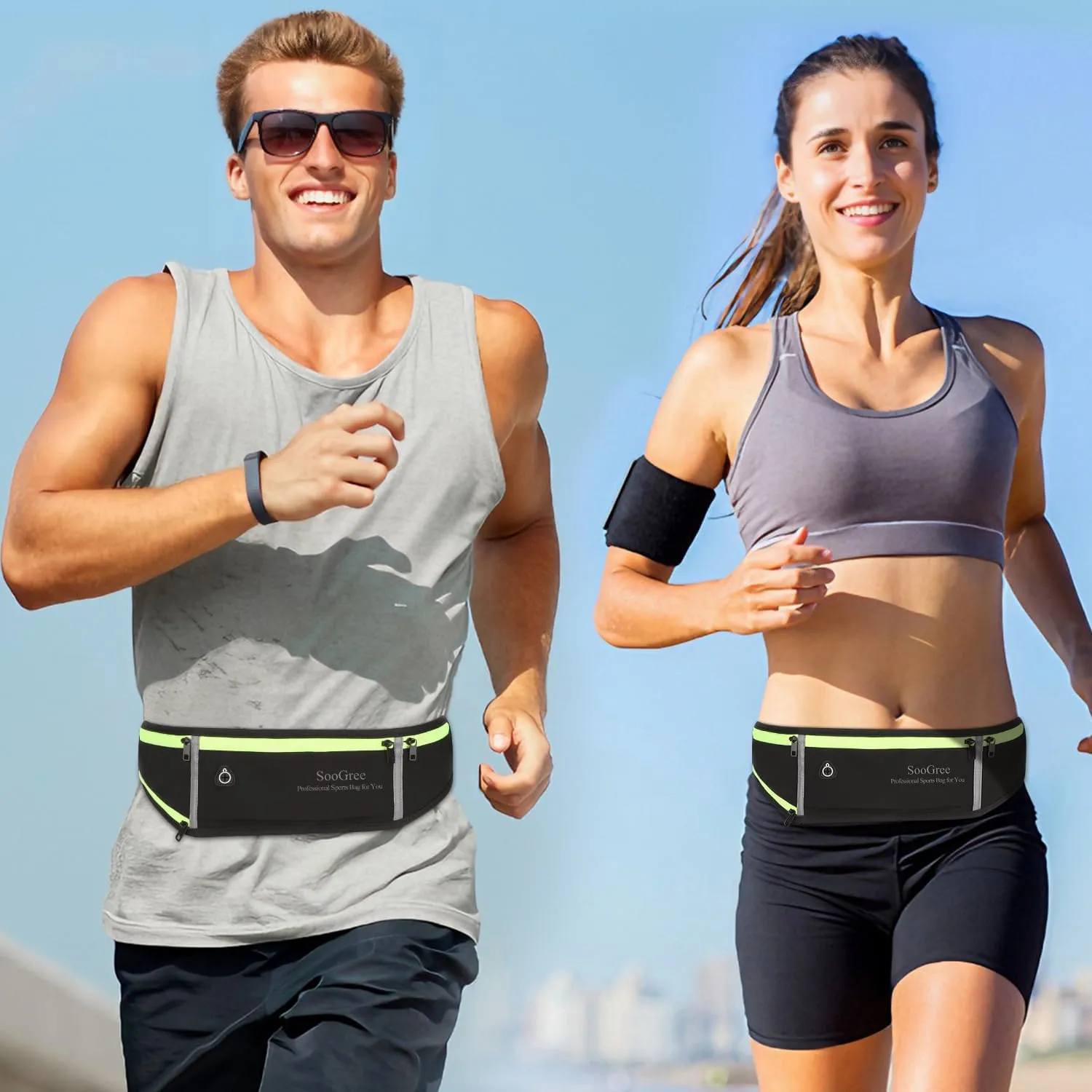 Men Women Running Belt Fanny Pack,Reflective Workout Sport Waist Pack Bag,Running Phone Holder Belt with Water Bottle Holder, Ideal for Running,Walking,Cycling,Gym Workouts (GSP1189-Red)