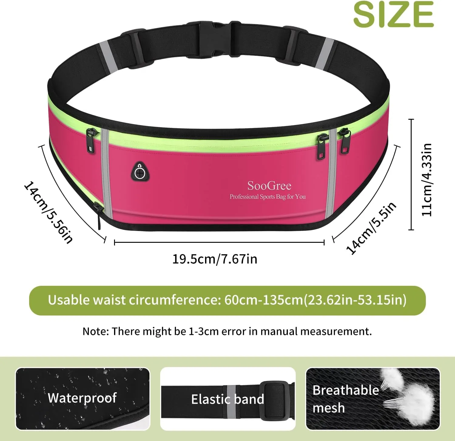Men Women Running Belt Fanny Pack,Reflective Workout Sport Waist Pack Bag,Running Phone Holder Belt with Water Bottle Holder, Ideal for Running,Walking,Cycling,Gym Workouts (GSP1189-Red)