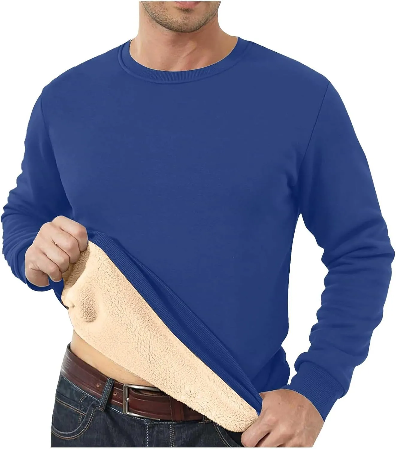 Men's Crewneck Sweatshirt Thick Warm Sherpa Lined Thermal Underwear Baselayer Long Sleeve Winter Fleece Pullover Tops