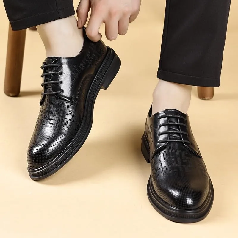 Men's Dress Shoes Mens Retro Leather Business Oxford Shoes Comfort Mens Sneaker Low Top Lace Up Pointed Toe Casual Derby Shoes