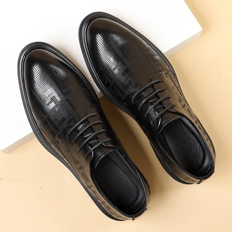 Men's Dress Shoes Mens Retro Leather Business Oxford Shoes Comfort Mens Sneaker Low Top Lace Up Pointed Toe Casual Derby Shoes