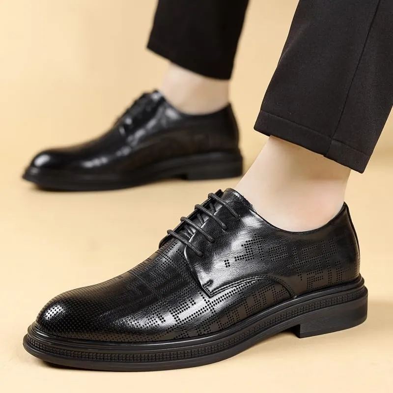 Men's Dress Shoes Mens Retro Leather Business Oxford Shoes Comfort Mens Sneaker Low Top Lace Up Pointed Toe Casual Derby Shoes