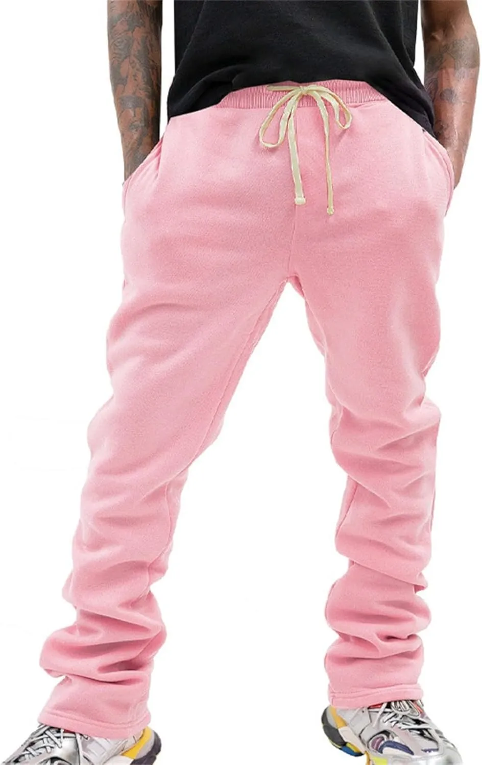 Men's Fleece Cargo Sweatpants Middle Waist Denim Long Hiking Pants Athletic Workout Jogger Sweatpants for Men