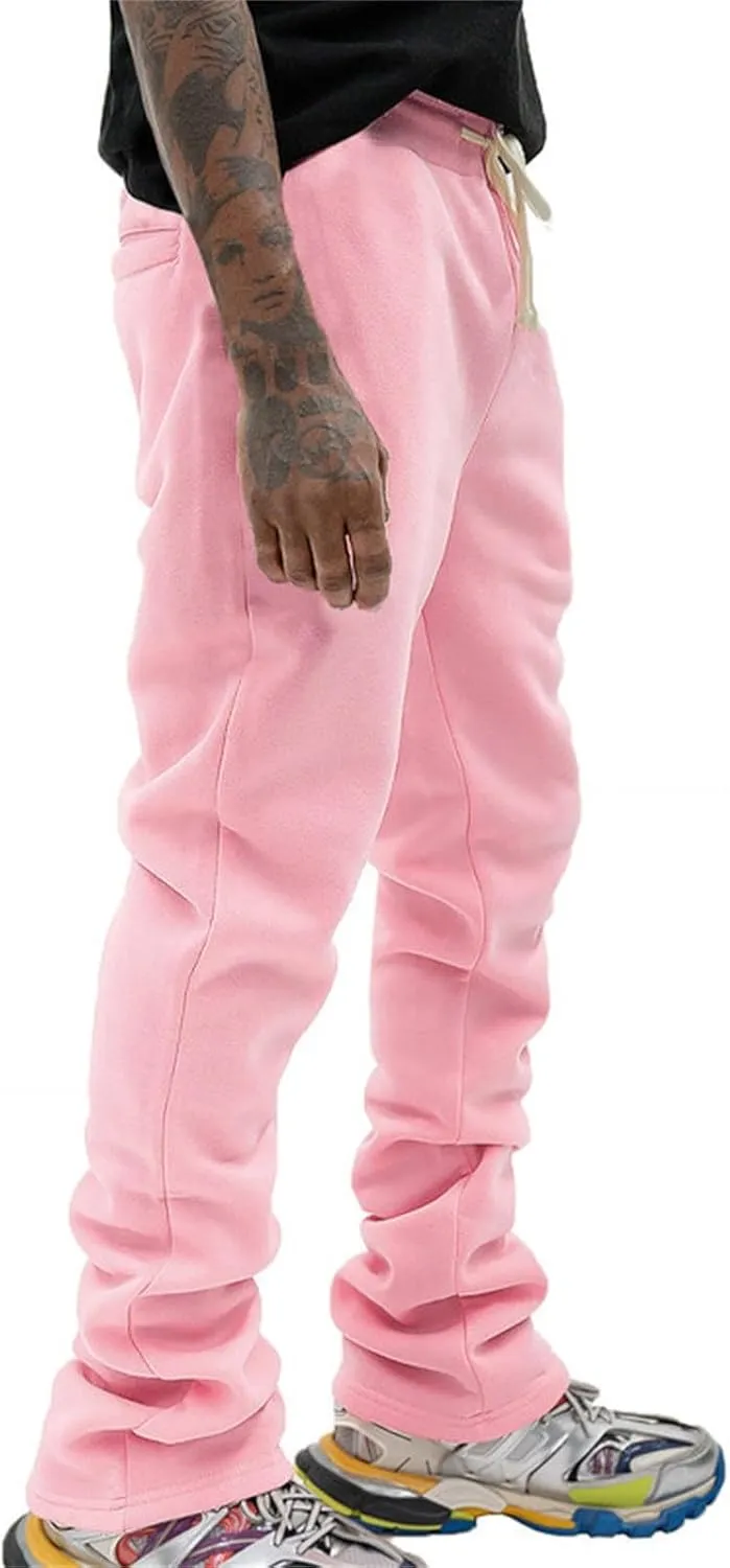 Men's Fleece Cargo Sweatpants Middle Waist Denim Long Hiking Pants Athletic Workout Jogger Sweatpants for Men