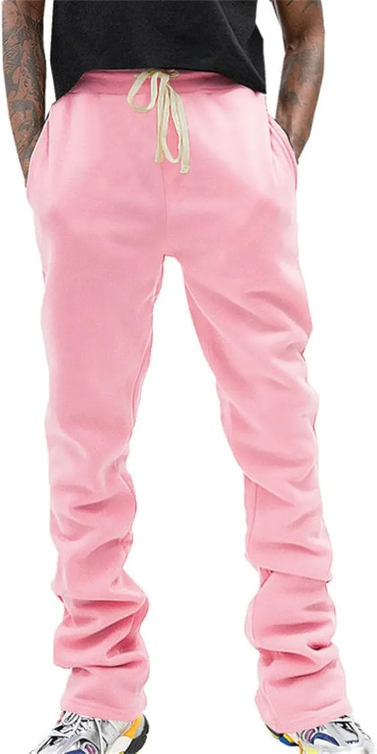 Men's Fleece Cargo Sweatpants Middle Waist Denim Long Hiking Pants Athletic Workout Jogger Sweatpants for Men