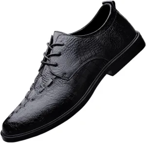 Men's Genuine Leather Oxford Shoes for Men Lightweight Comfortable Thick-Soled Formal Shoes for Business Dinners(Black,6.5)