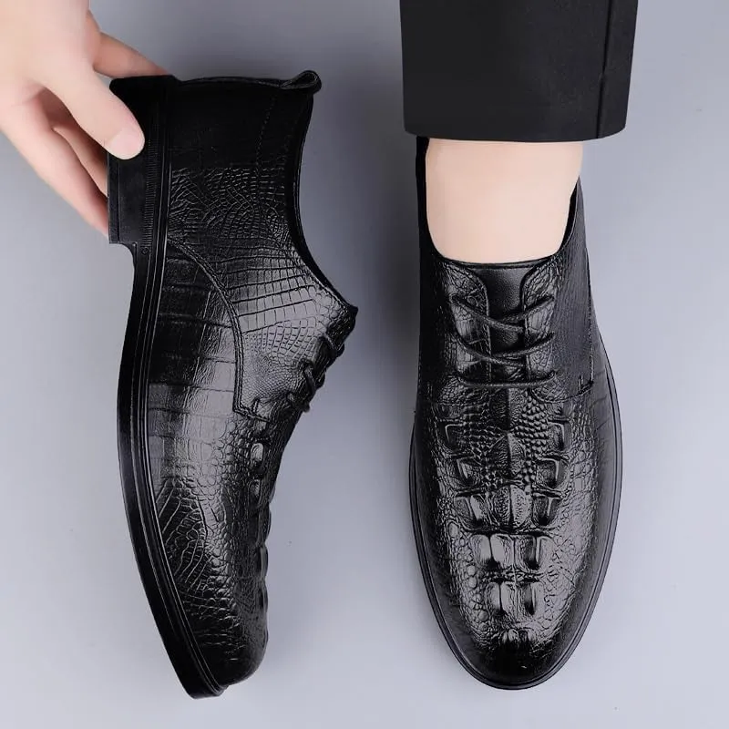 Men's Genuine Leather Oxford Shoes for Men Lightweight Comfortable Thick-Soled Formal Shoes for Business Dinners(Black,6.5)