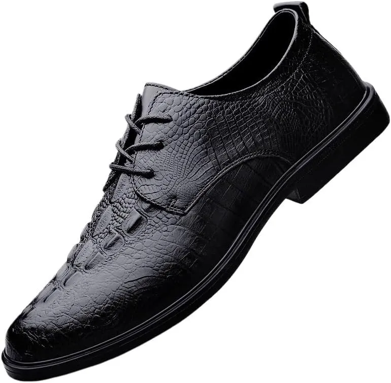 Men's Genuine Leather Oxford Shoes for Men Lightweight Comfortable Thick-Soled Formal Shoes for Business Dinners(Black,6.5)