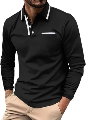 Men's Polo Shirts Long Sleeve Men's Fashion Loose Lapel Buttons Lapel T Shirt Tops Men's Regular-fit Jersey Tennis