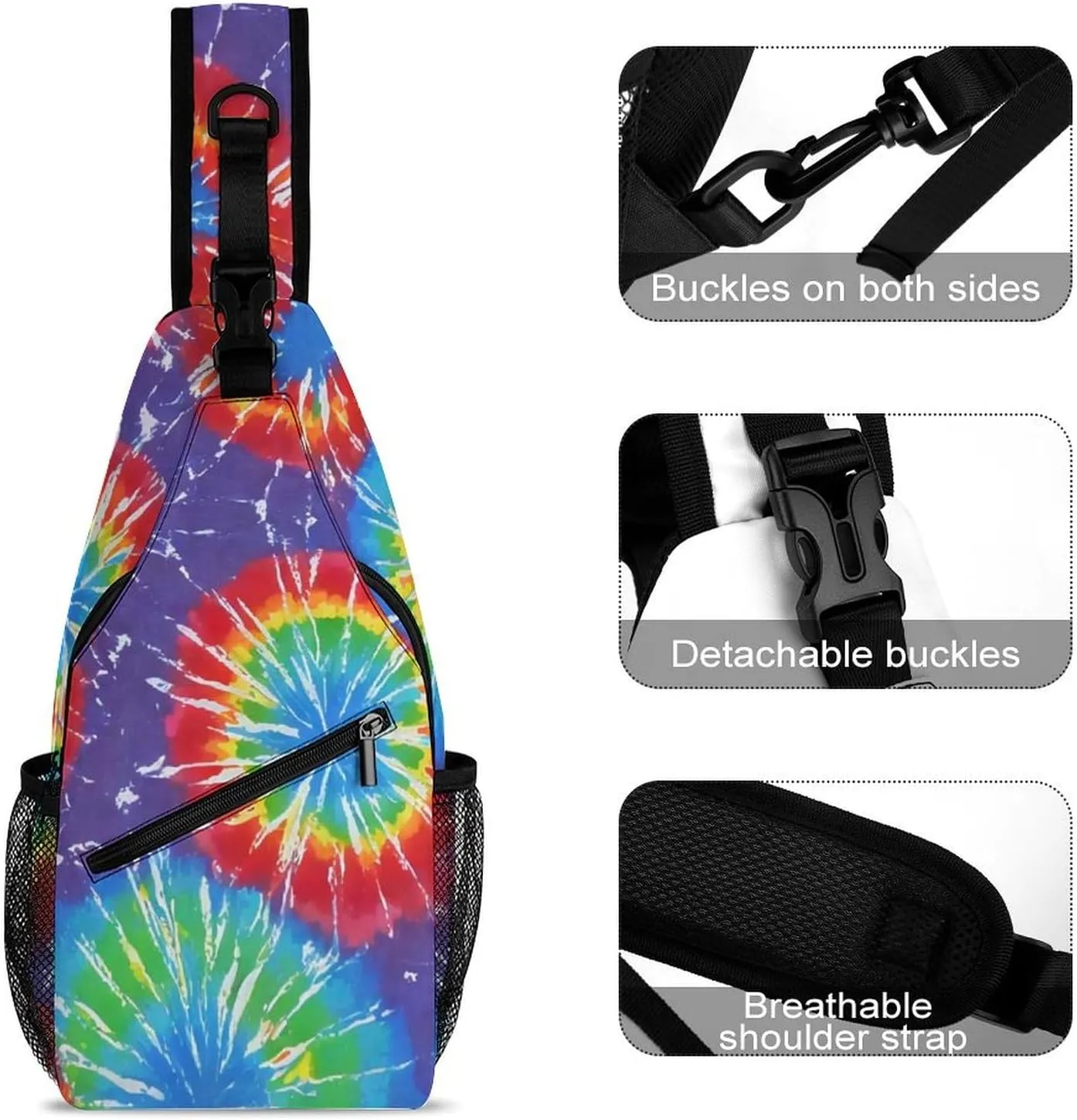 Men's Sling Shoulder Backpack Packable Compact Crossbody Chest Rucksack - Awesome Tie Dye Art Anti-Theft Multipurpose Rucksack Bookbag Backpack
