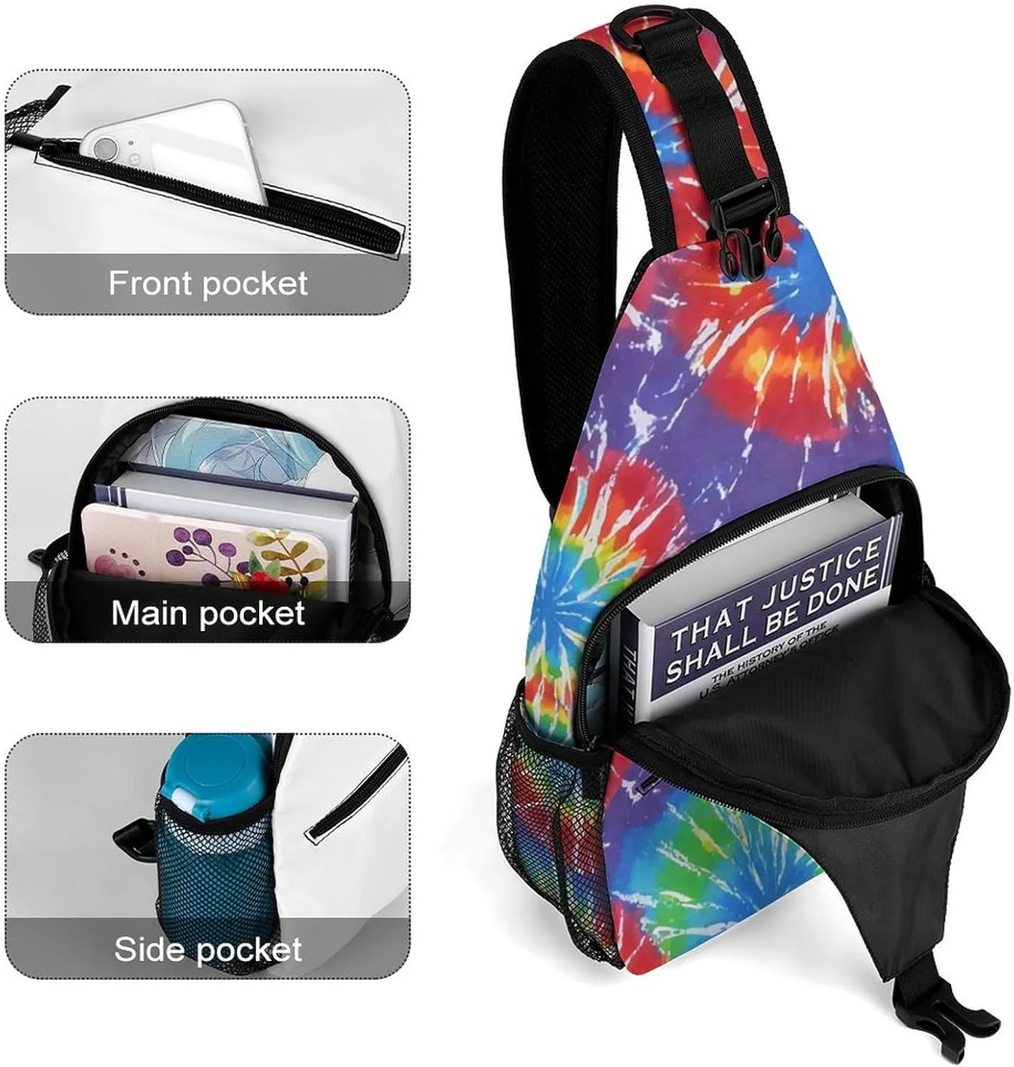 Men's Sling Shoulder Backpack Packable Compact Crossbody Chest Rucksack - Awesome Tie Dye Art Anti-Theft Multipurpose Rucksack Bookbag Backpack
