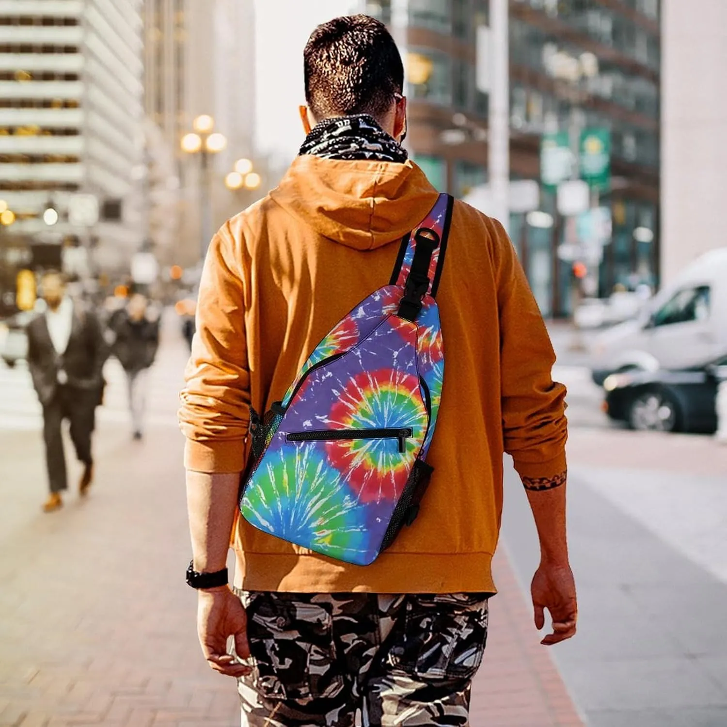 Men's Sling Shoulder Backpack Packable Compact Crossbody Chest Rucksack - Awesome Tie Dye Art Anti-Theft Multipurpose Rucksack Bookbag Backpack