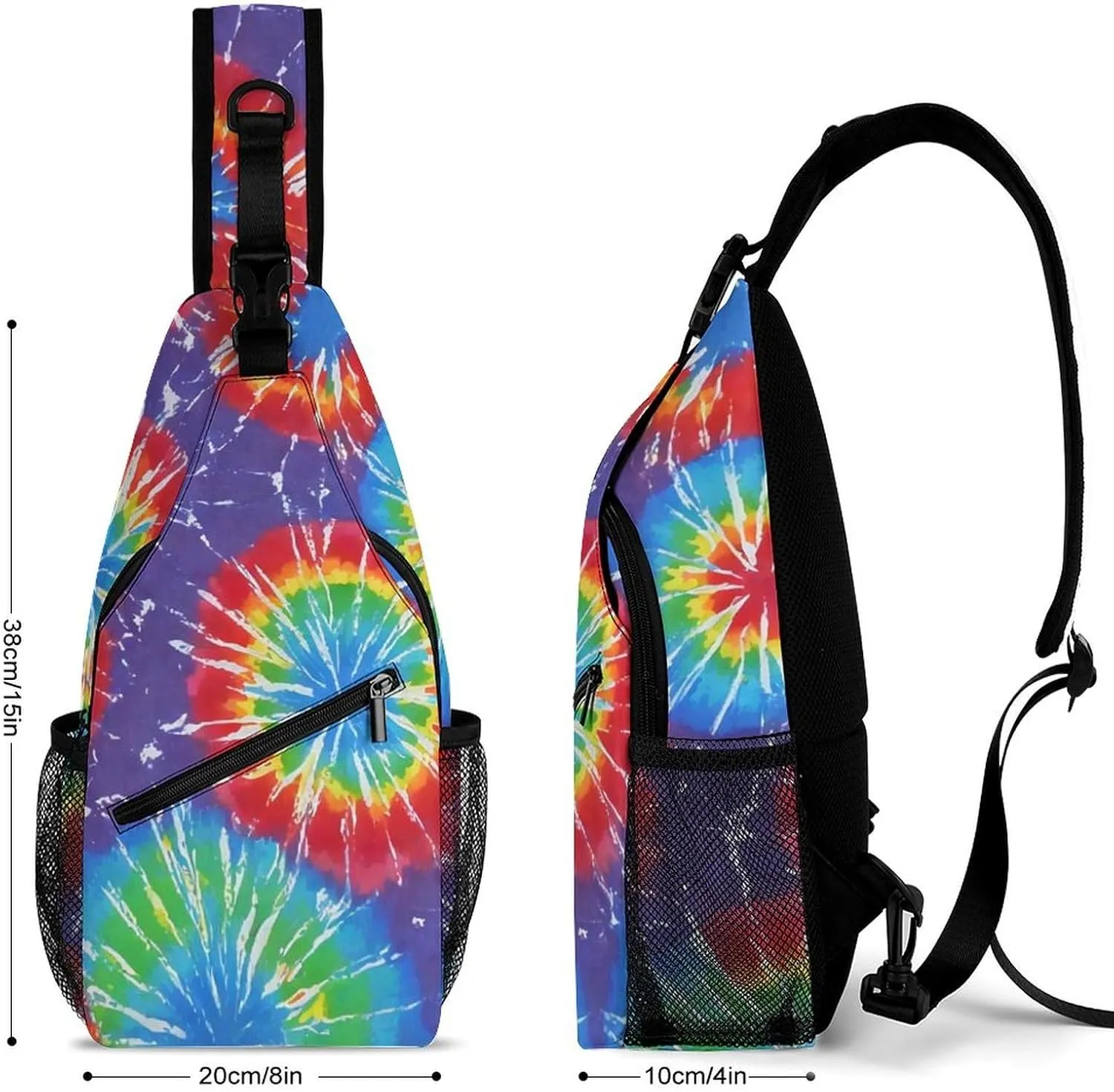 Men's Sling Shoulder Backpack Packable Compact Crossbody Chest Rucksack - Awesome Tie Dye Art Anti-Theft Multipurpose Rucksack Bookbag Backpack