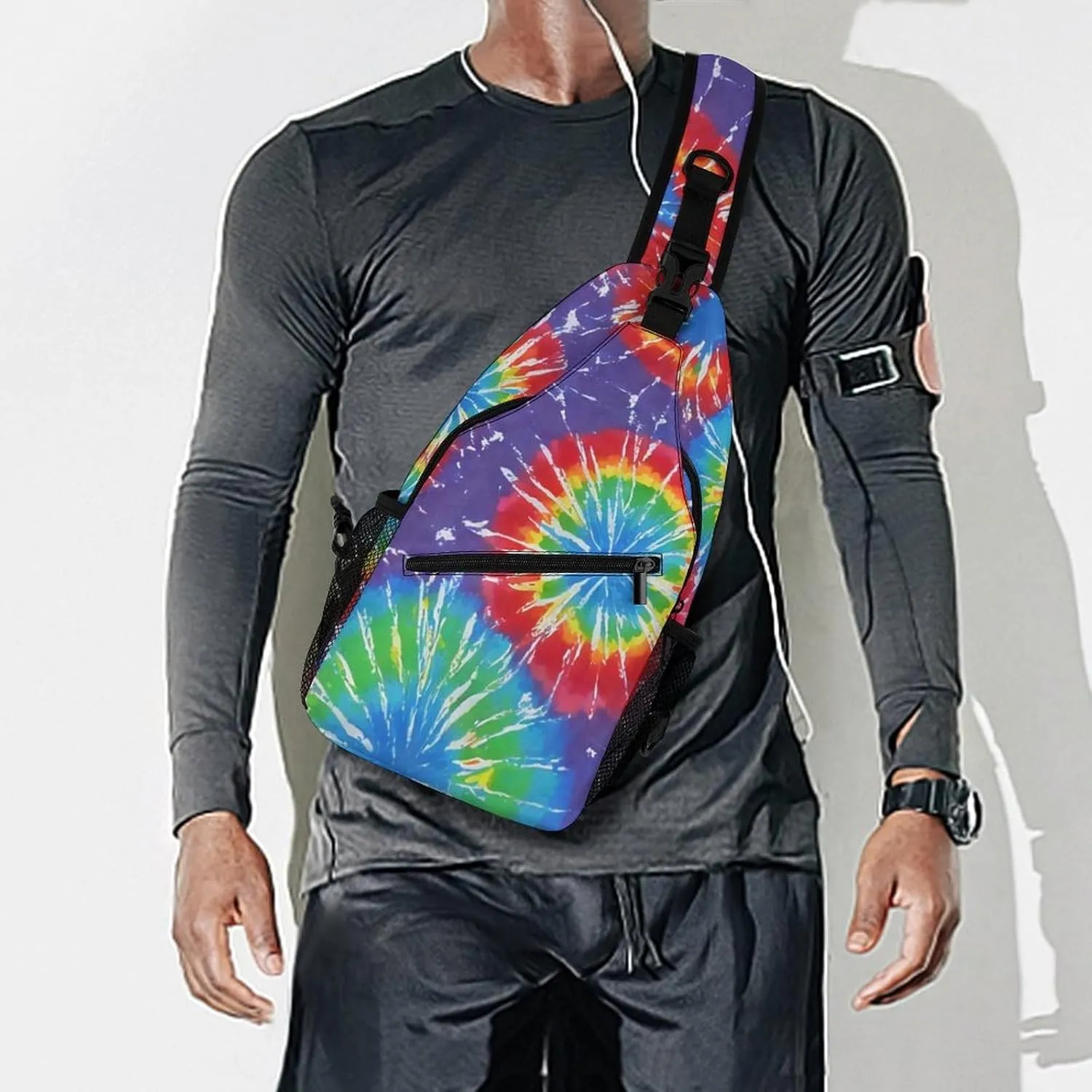Men's Sling Shoulder Backpack Packable Compact Crossbody Chest Rucksack - Awesome Tie Dye Art Anti-Theft Multipurpose Rucksack Bookbag Backpack