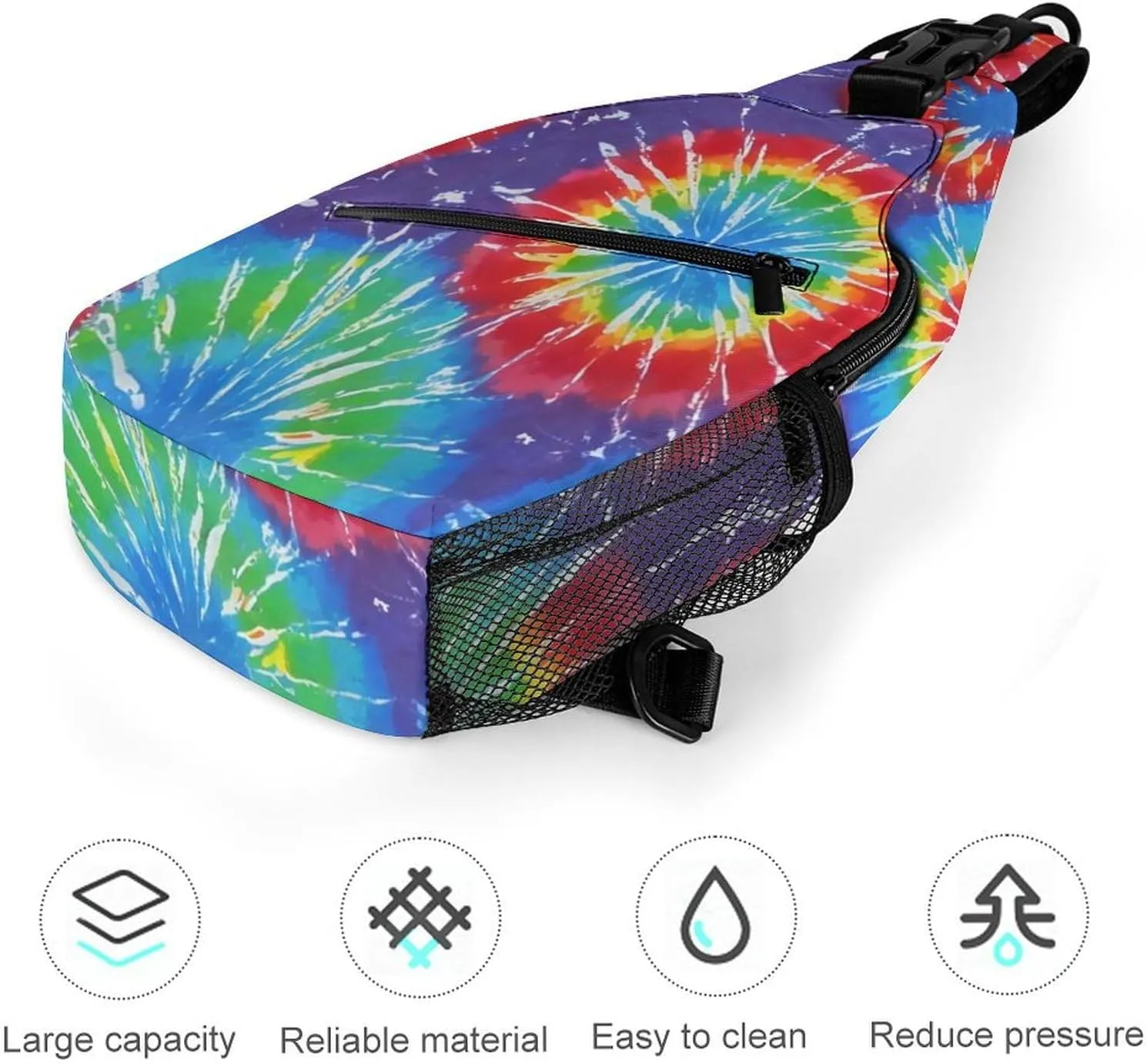 Men's Sling Shoulder Backpack Packable Compact Crossbody Chest Rucksack - Awesome Tie Dye Art Anti-Theft Multipurpose Rucksack Bookbag Backpack