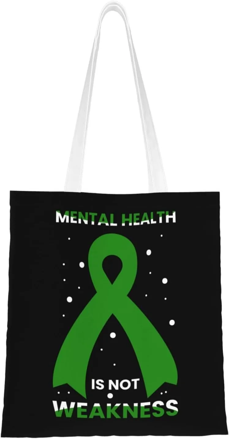 Mental Health Is Not Weakness Tote Bag for Women Canvas Shopping Bags Reusable Large Capacity Casual Shoulder Handbags Grocery Bags DIY Gift Bags