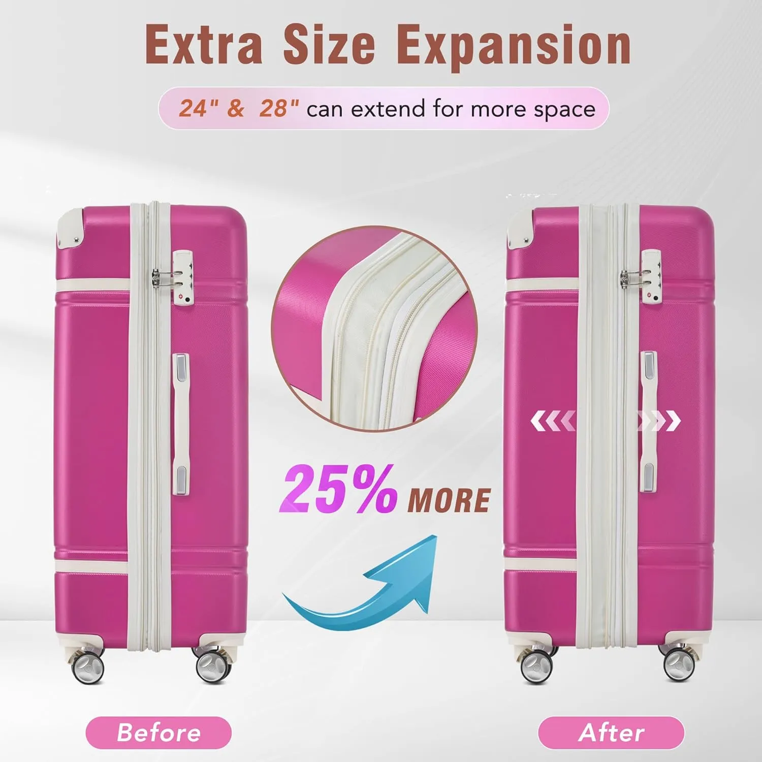 Merax Luggage Set 2 Piece Suitcase Set with Cosmetic Case Expandable Spinner Wheels Vintage Luggage Sets(Pink,20" 24")