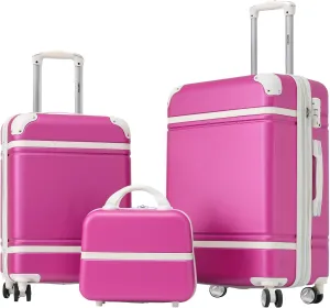 Merax Luggage Set 2 Piece Suitcase Set with Cosmetic Case Expandable Spinner Wheels Vintage Luggage Sets(Pink,20" 24")