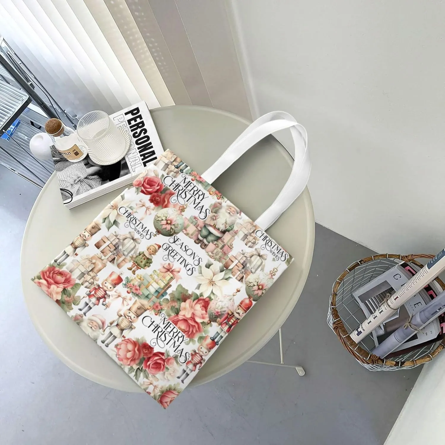 Merry Christmas Tree Snowflake Canvas Tote Bag for Women Reusable Grocery Shoulder Bags Shopping Handbags