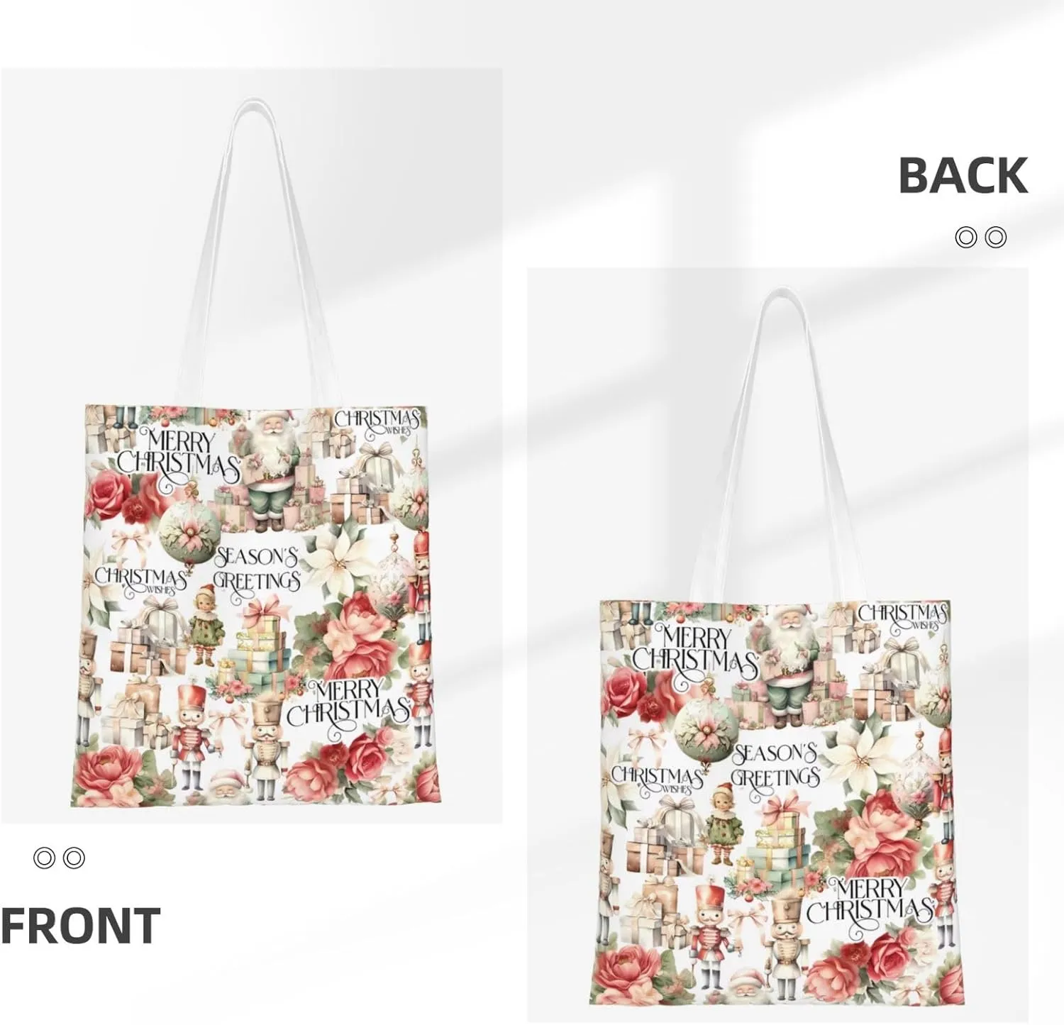 Merry Christmas Tree Snowflake Canvas Tote Bag for Women Reusable Grocery Shoulder Bags Shopping Handbags