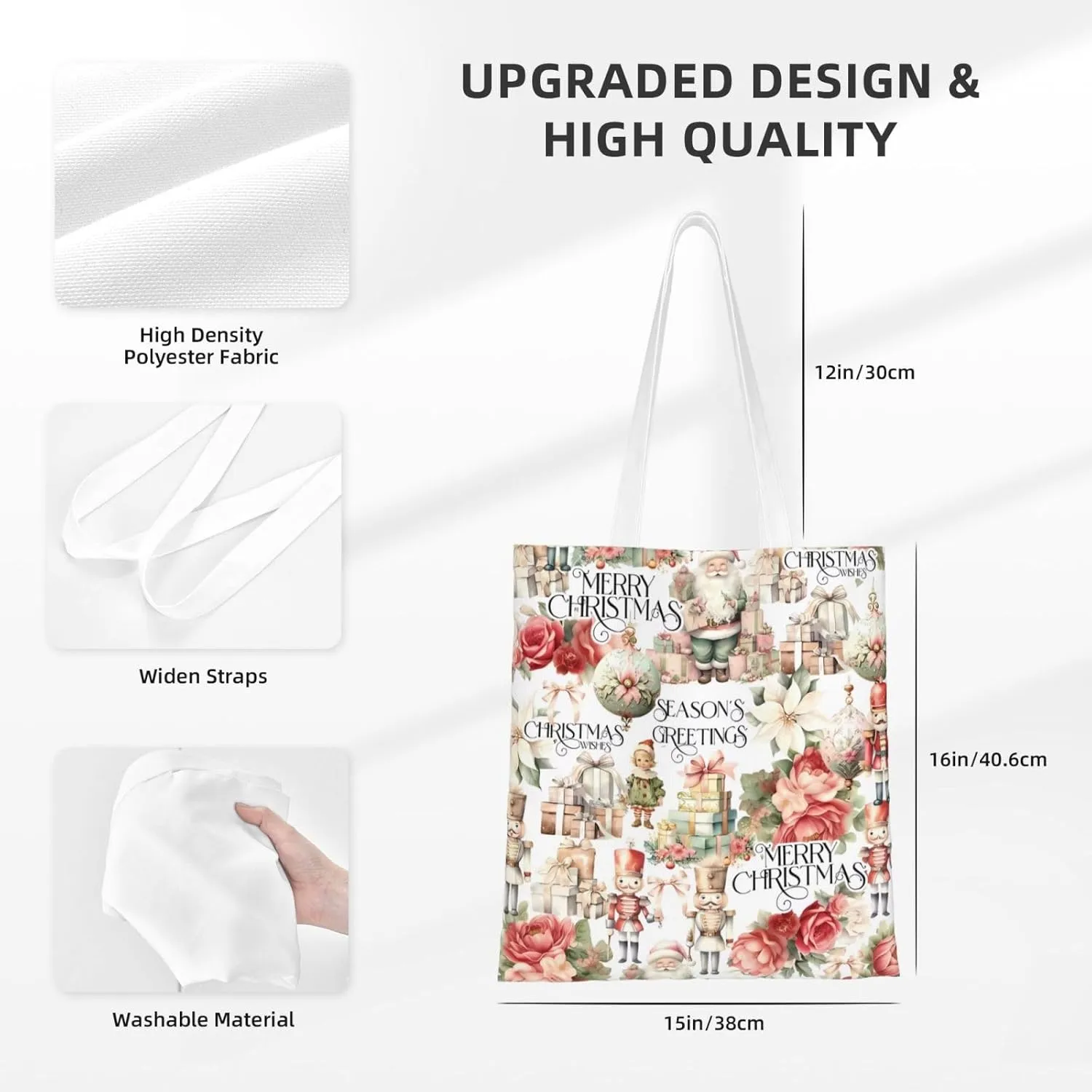 Merry Christmas Tree Snowflake Canvas Tote Bag for Women Reusable Grocery Shoulder Bags Shopping Handbags