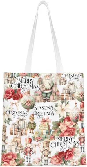 Merry Christmas Tree Snowflake Canvas Tote Bag for Women Reusable Grocery Shoulder Bags Shopping Handbags