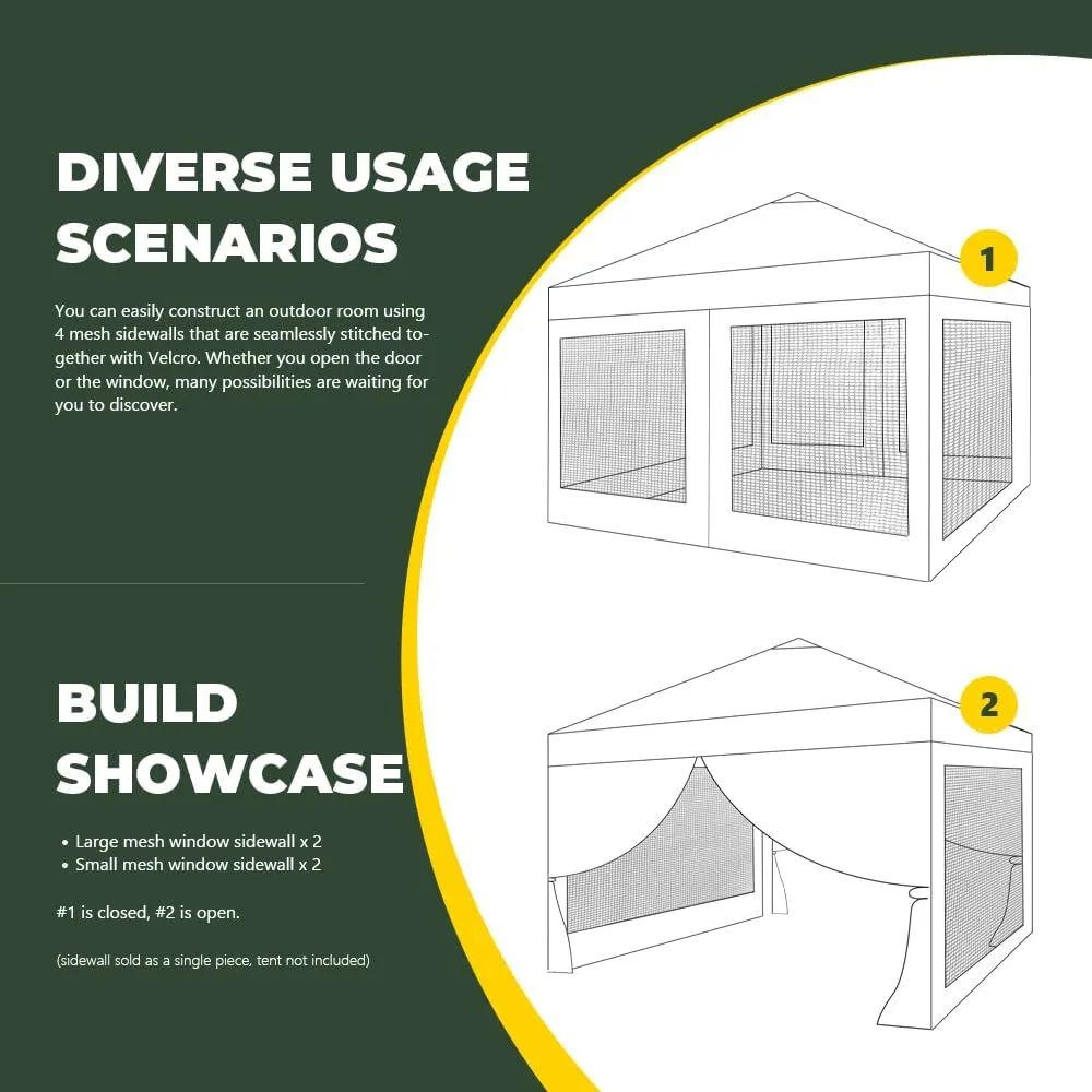 Mesh Sidewall for 10x10 Pop Up Canopy - Straight Leg, Commercial Grade White Mesh Walls with Window and Door, 1 Pack Canopy Sidewall Only, White