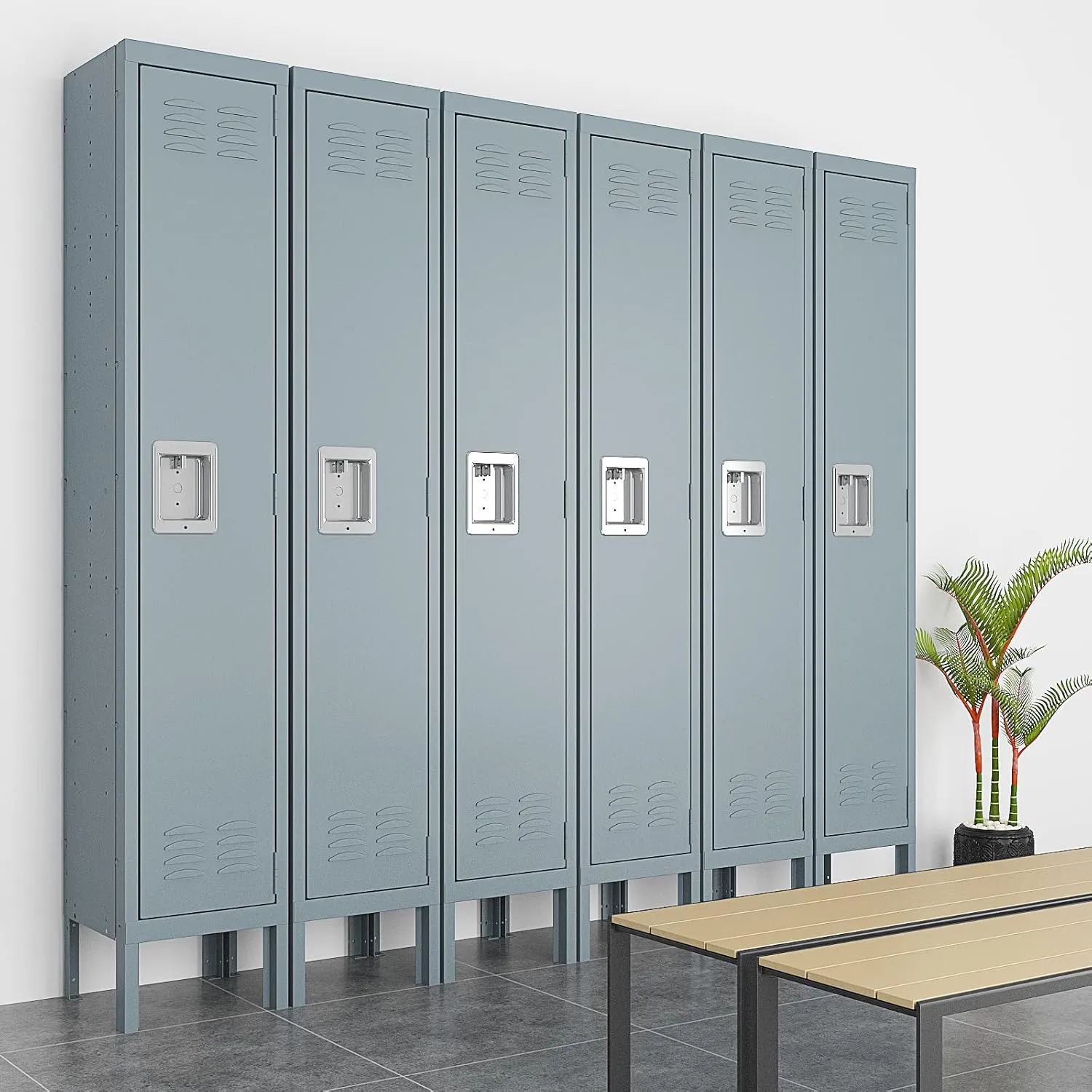 Metal Locker for Home, Dressing Room, Gym, 65.98" Steel Storage Lockers for Employees, Lockable Locker Cabinet with 1 Door (Grey)