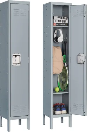 Metal Locker for Home, Dressing Room, Gym, 65.98" Steel Storage Lockers for Employees, Lockable Locker Cabinet with 1 Door (Grey)