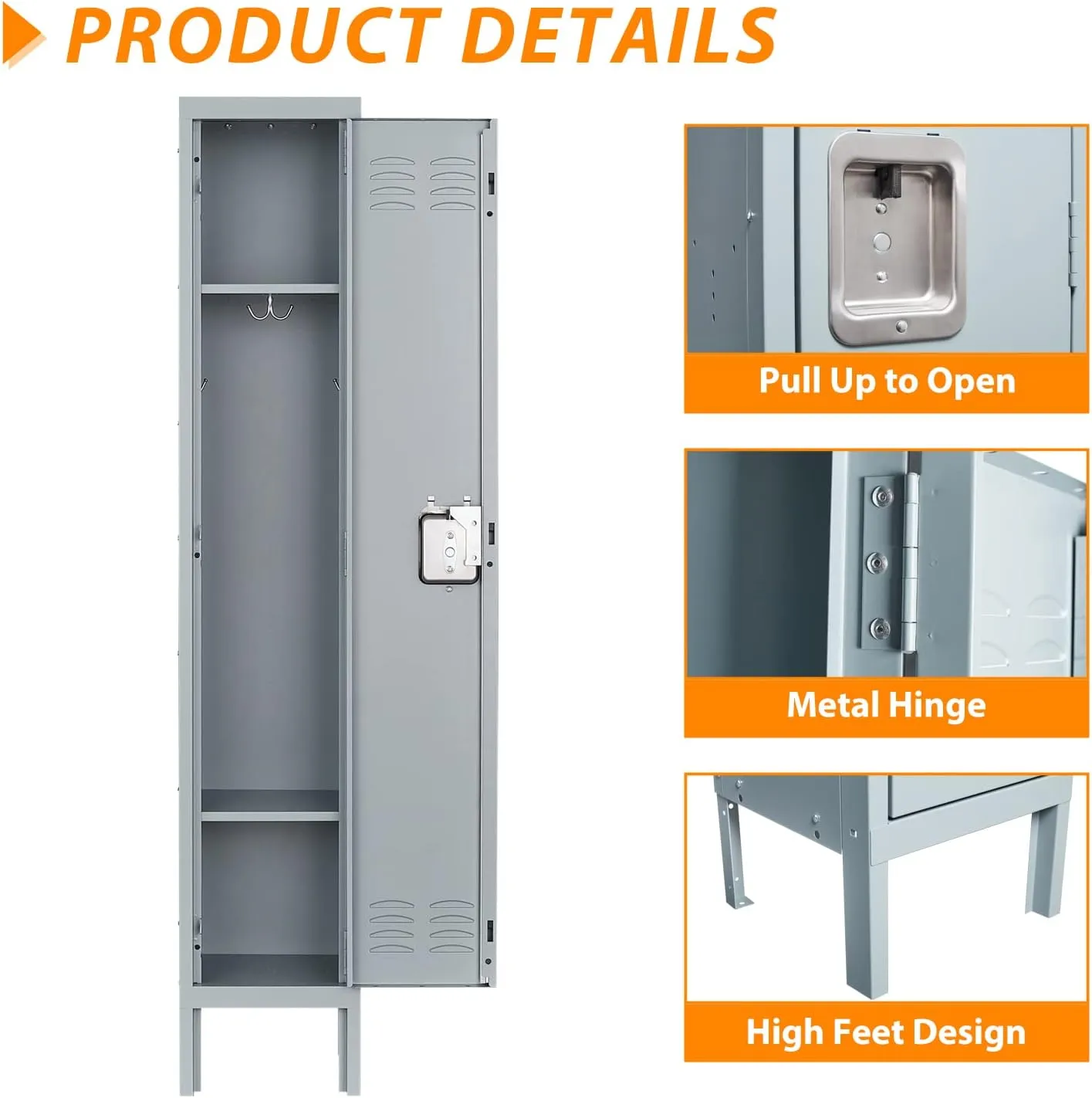 Metal Locker for Home, Dressing Room, Gym, 65.98" Steel Storage Lockers for Employees, Lockable Locker Cabinet with 1 Door (Grey)