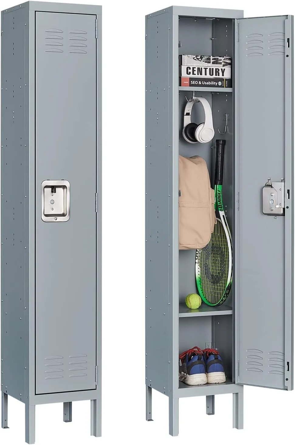 Metal Locker for Home, Dressing Room, Gym, 65.98" Steel Storage Lockers for Employees, Lockable Locker Cabinet with 1 Door (Grey)